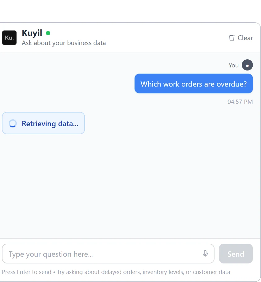 Waiting before: a small “Retrieving data...” spinner under the question.