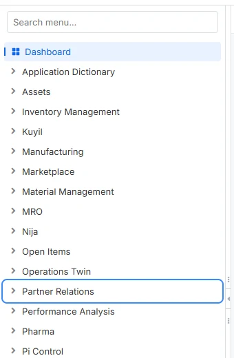 Menu after: the Partner Relations row shows a blue focus ring after pressing Down.