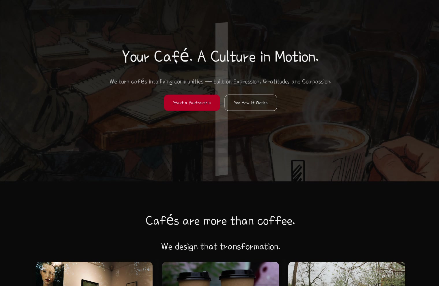 Café services — the three pillars as themed event programmes.