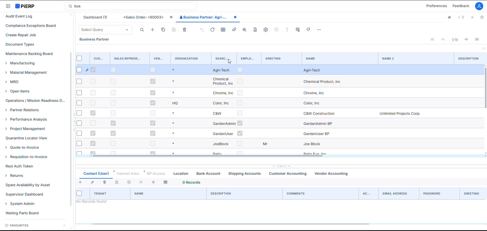 Business partner grid — after: same columns, readable density.