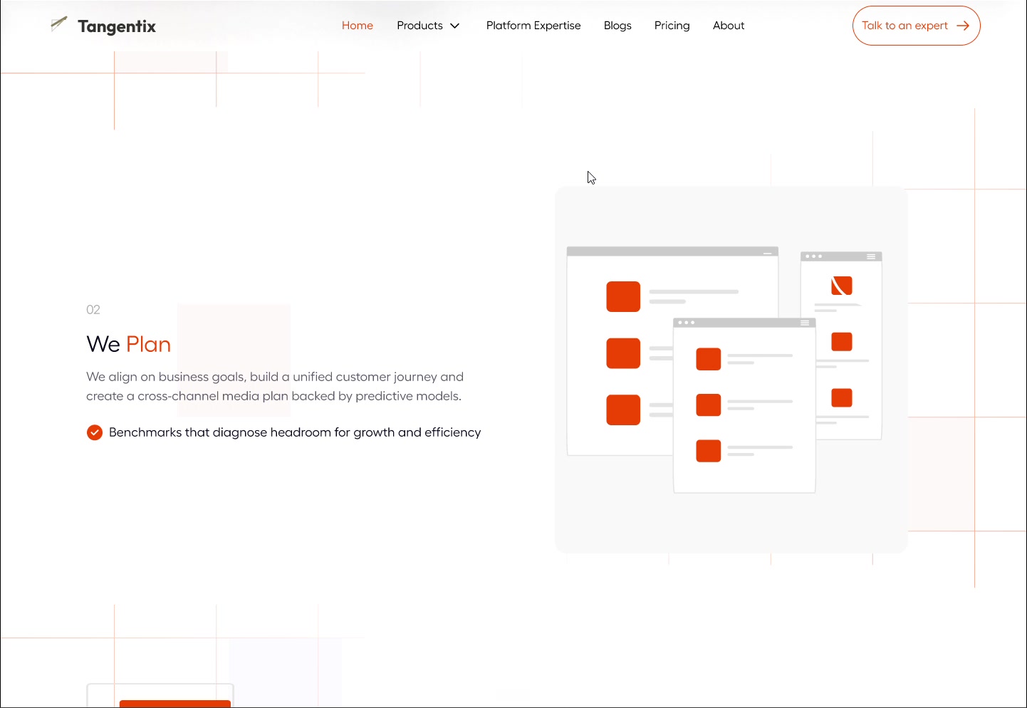 How it works — Diagnose, Plan, Execute, Scale, each paired with a real interface artifact.